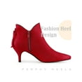 thumbnail image 3 of BLISSFUL STEP Pointed Toe Bow Cutout Kitten Heel Ankle Booties for Women Red 7.5, 3 of 4