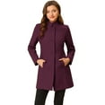 thumbnail image 1 of INSPIRE CHIC Manteau d'Hiver pour Femme à Col Montant, à Simple Boutonnage, Long Mi-Cuisse, Rouge Violacé, TP, 1 of 5