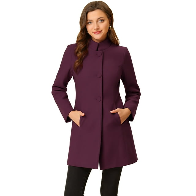 INSPIRE CHIC Manteau d'Hiver pour Femme à Col Montant, à Simple Boutonnage, Long Mi-Cuisse, Rouge Violacé, TG