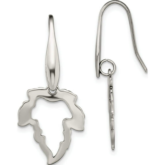 Stainless Steel Polished Leaf Dangle Shepherd Hook Earrings (19 X 15.5) Made In China sre1396