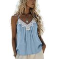 thumbnail image 3 of UDAUDU Women Tank Tops Sleeveless Lace Trim Linen Spaghetti Strap Cami Shirts V Neck Casual Summer Smocked Tops Sky Blue XL, 3 of 7