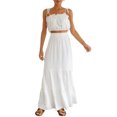 thumbnail image 4 of VISgogo Conjunto de Traje Femenino de 2 Piezas, Camisola Corta con Volantes y Tirantes de Color Sólido + Falda Larga para Verano, Blanco/Naranja, S/M/L/XL VISgogo moda, 4 of 9