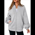 thumbnail image 2 of Sudaderas Oversize con Cremallera para Mujer, Moda de Otoño, Abrigos Casuales de Larga, Conjuntos de Invierno. Gris S, 2 of 10