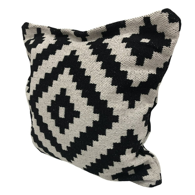 Dakota Fields 12 x 20 Rectangular Handwoven Jacquard Accent Lumbar Throw  Pillow, Sequins, Geometric Design, White, Black