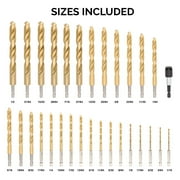 TOOLUXE 10055L Hex Shank Drill Bit Set, 30 Pc, Titanium Coated Metal Drill Bits, Quick Change Design, Small Drill Bits from 1/16 - 1/2 Large Drill Bits, High Speed Steel Impact Driver Drillbits