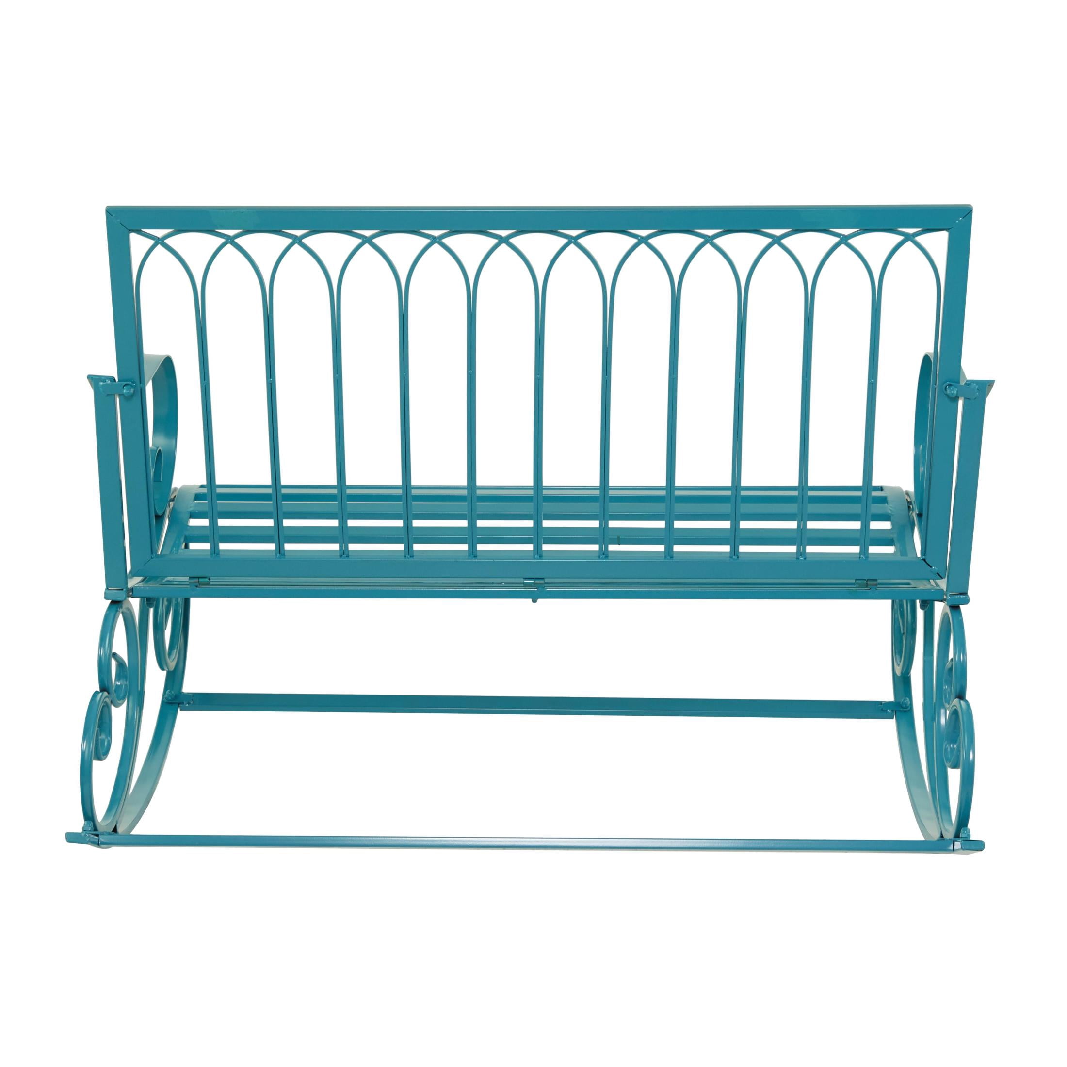 DecMode Metal Scroll Rocking Outdoor Bench, Teal