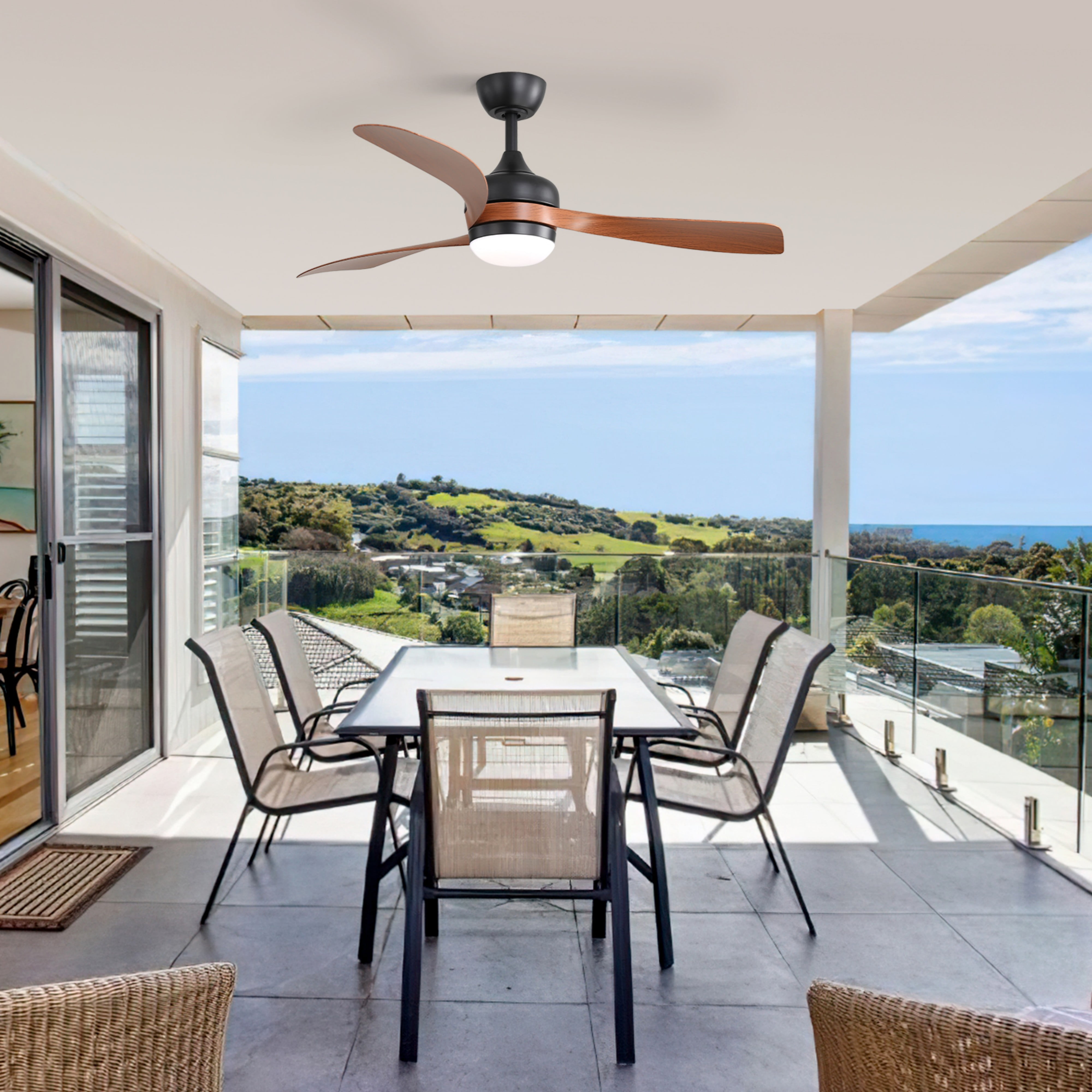 Sofucor 52" Modern Ceiling Fans with Light and Remote Control, 3 Blades with Reverse Airflow, Brown