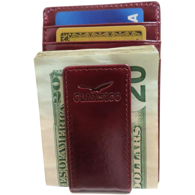 Claasico Men's Slim Front Pocket Leather Money Clip Wallet