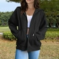 thumbnail image 2 of Mohiass Back to School Zip Up Hoodies for Women Casual Long Sleeve Hooded Jacket Oversized Lightweight Sweatshirts Tops with Pocket Black 2XL, 2 of 5