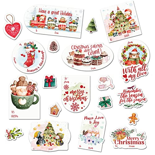 Christmas Tags for Gifts - 50 Pieces Christmas Gift Tags Self-Adhesive Stickers - 10 Different Designs Gift Tags Sticker Christmas - to and from Christmas Labels for Gifts Self Adhesive - White Color
