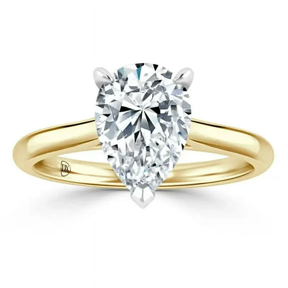 OM-RE Pear Shape FG Diamond Engagement Ring, 2 ct, 14K Yellow Gold