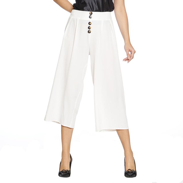 Pantalón Para Mujer Ancho Corto Tiro Alto Con Botones Color Hueso Casual 330720 blanco G INCÃGNITA 330720
