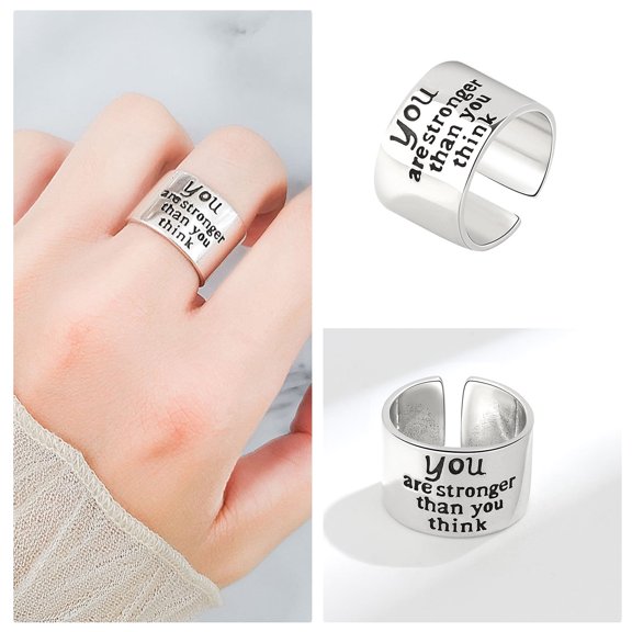 FENGGHAO Inspirational Sterling Silver Statement Cuff Thumb Ring for Women Encouraging Adjustable Band Fashion Jewelry Gift for Daily Wear