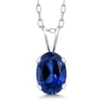 thumbnail image 3 of Gem Stone King 925 Sterling Silver Blue Created Sapphire Pendant Earrings Set for Women (3.00 Cttw, Oval 7X5MM, Gemstone September Birthstone, With 18 inch Chain), 3 of 5