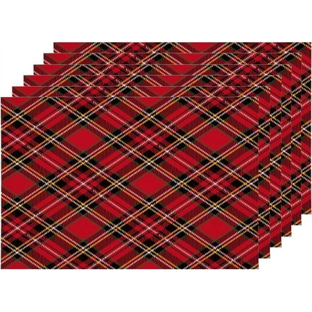 

Red Christmas Tartan Placemats Abstract Black Green Plaid Checkered Table Mat Linen Burlap Washable Double-Deck Heat Insulation for Dining Table Kitchen Table Set of 6 (12 X 18 Inch)