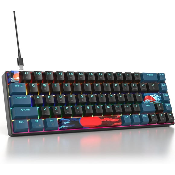 wqlpp-Surmen 65% Mechanical Gaming Keyboard with Linear Red Switch, Wired Mini Compact Keyboard 60 Percent Backlit for Laptop Desktop PC Gamers(68 Monster B-Rainbow)