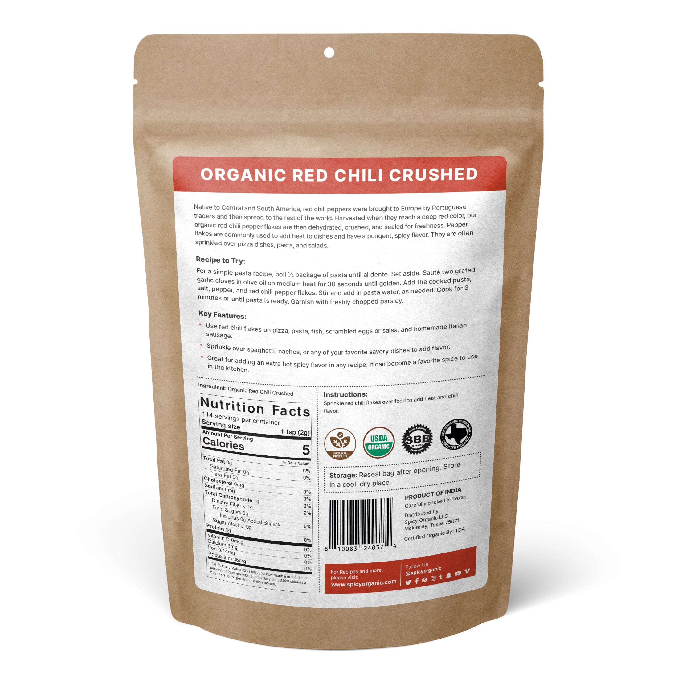 Organic Red Chili Flakes: Add a Kick of Heat to Your Cooking with 100% Natural and Non-GMO Spice - image 2 of 6
