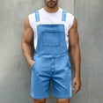 thumbnail image 2 of BXINGOHAI Mens Casual Bib Overall Shorts Lightweight Loose Fit Denim Jumpersuit Walkshort Pockets Rompers Sky Blue,XL, 2 of 6