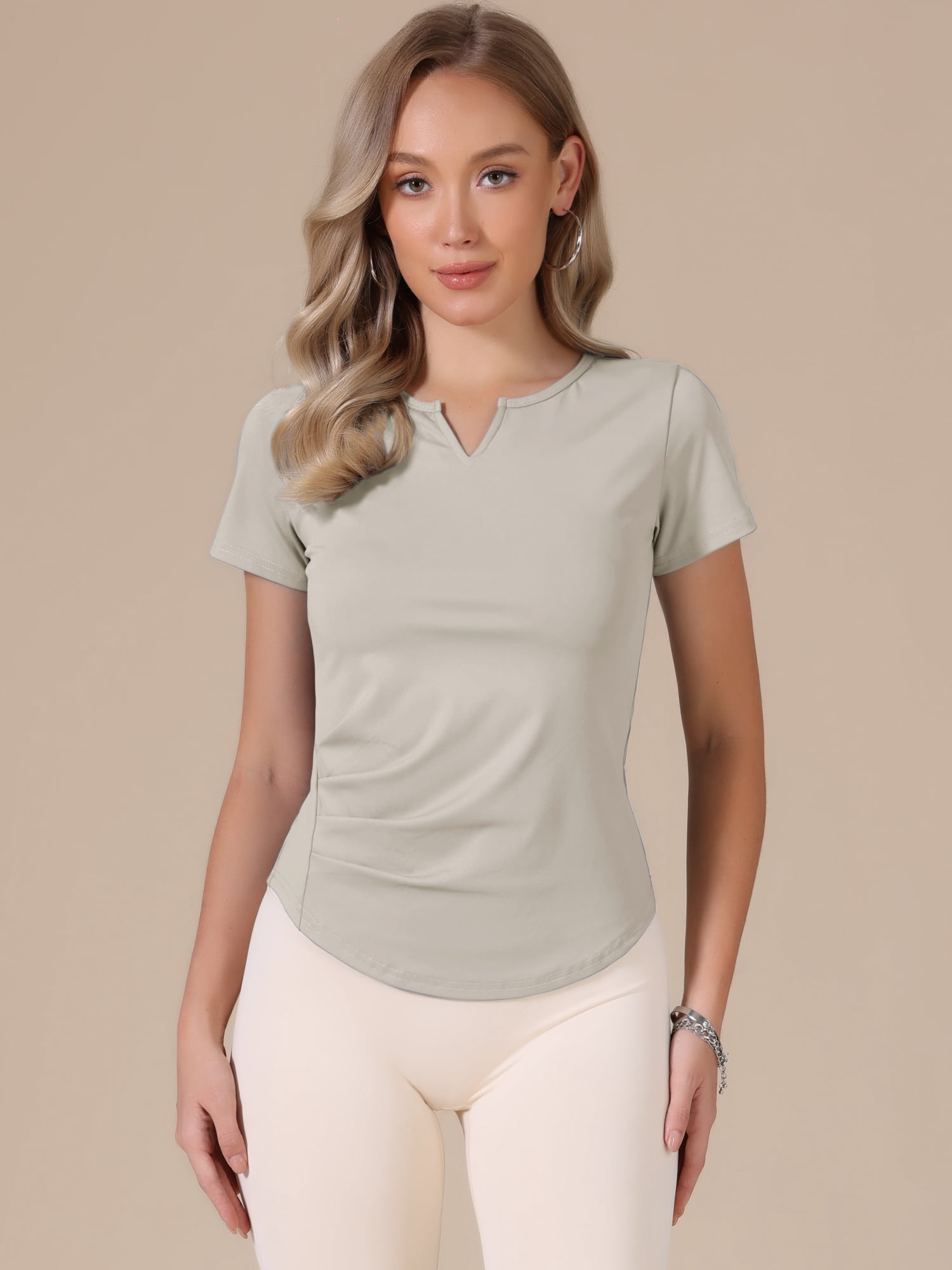 DARING DIVA Women's Elastic Workout Tops Short Sleeve Running Gym Shirts S Gray