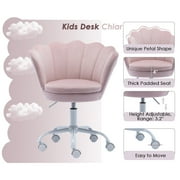 Guyou Kids Desk Chair, Velvet Rolling Swivel Children Chair, Adjustable Student Task Chair, Petal Type Backrest Vanity Chair for Bedroom Dormitory Children Gifts, Pink