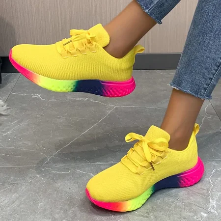 

Rainbow Sole Sports Shoes For Men & Women Breathable Lace-up Women‘s Running Shoes Couple Walking Sneakers