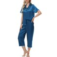 thumbnail image 7 of Juosiy Women Simpe Fashion Ice Silk Satin Sleepwear Solid Color Smooth Lapel Short Sleeve Capri Pajamas Home Suit, 7 of 7