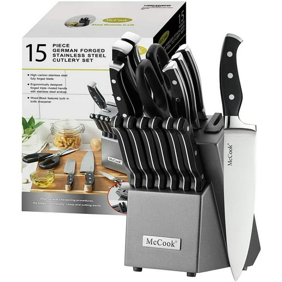 McCook MC25A Knife Sets,15 Pieces German Stainless Steel Kitchen Knife Block Set with Built-in Sharpener