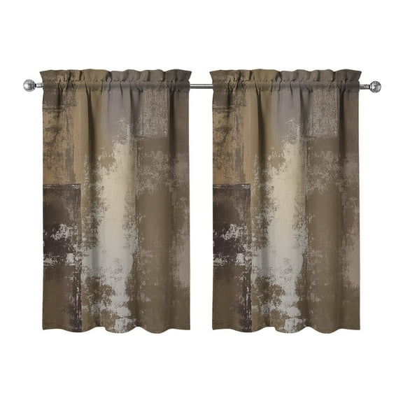 Vintage Brown Matte Color Blocks Tier Kitchen Curtains for Bathroom Living Rod Pocket Window Drapes 28"x39" 2 Panels Window Treatment Tiers