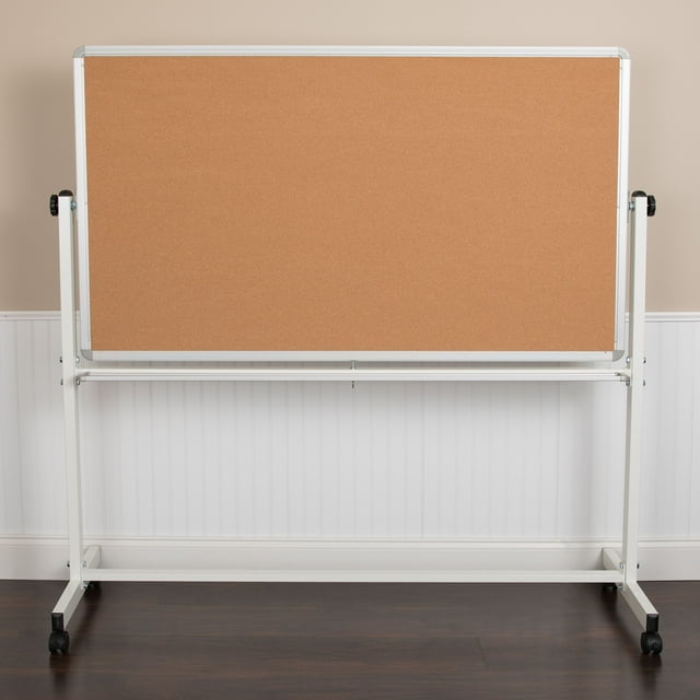 Flash Furniture HERCULES Series 62.5"L x 62.25"H Tableau d'Affichage Mobile Réversible en Liège et Tableau Blanc avec Plateau pour Stylos