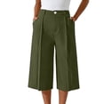 thumbnail image 4 of Women's Pleated Bermuda Cropped Pants High Waisted Loose Wide Leg Dressy Capri Pants with Pocket Casual Work Capris, 4 of 7