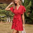 thumbnail image 3 of SnZhen Floral Dresses for Women Women's Dress Printing V-Neck Fashion Short Sleeve Draped Splicing Dress, 3 of 6