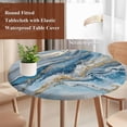 thumbnail image 5 of Abstract Ocean Waves Round Fitted Table Cover Gradient Blue Gold Sea Art Waterproof Table Cloth with Elastic Edge Wipeable Tablecloth for Picnic Camping Party Fits 36"-44" Diameter, 5 of 8