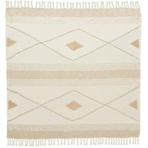 Birch Harbor Beige Coastal Diamond Striped Cotton Throw Blanket, 50" x 60"