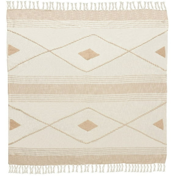 Birch Harbor Beige Coastal Diamond Striped Cotton Throw Blanket, 50" x 60"