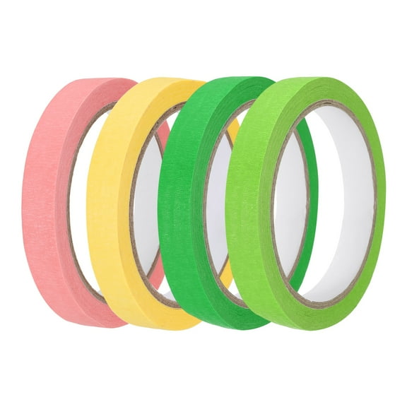 4pcs 9/16" x 22 Yard Colored Masking Tape, Green Pink Yellow