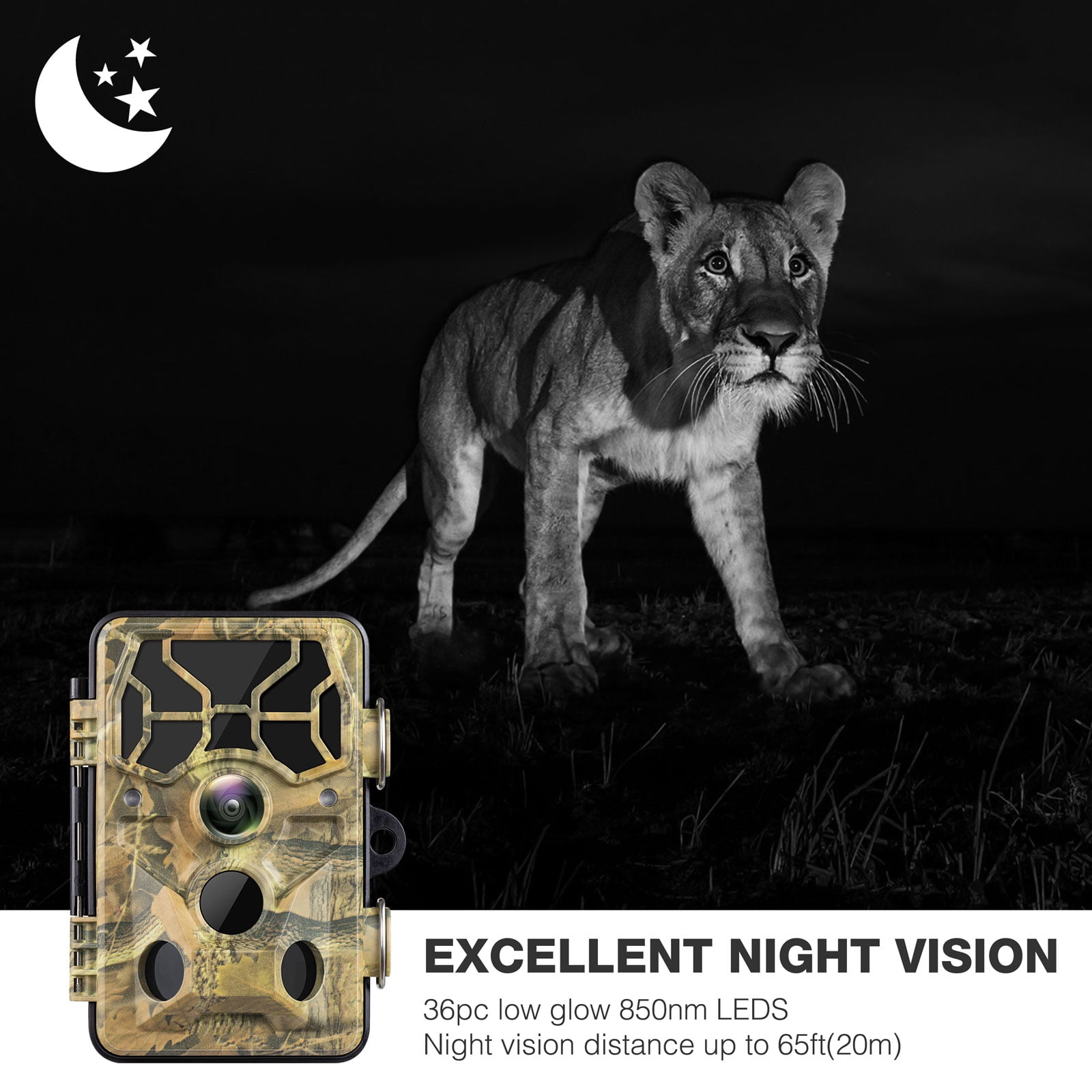 CAMPARK WiFi Bluetooth Trail Camera 20MP 1296P Deer Hunting Game Camera 65FT Infrared Night Vision Waterproof IP66 Outdoor Wildlife Trail Cam