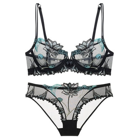 Leakproof Ladies Underwear Womens Sexy And Pure Desire Lace Bra Set French Small Chest Gathering Ultrathin Underwear Set Sexy Underwear for Women(Size:34/75A)