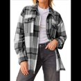 thumbnail image 2 of Ropa de Mujer para y Otoño, Elegante, de Larga, con Solapa, Holgada, A Cuadros, Chaqueta y Camisa de Franela con Botones. Gris L, 2 of 8