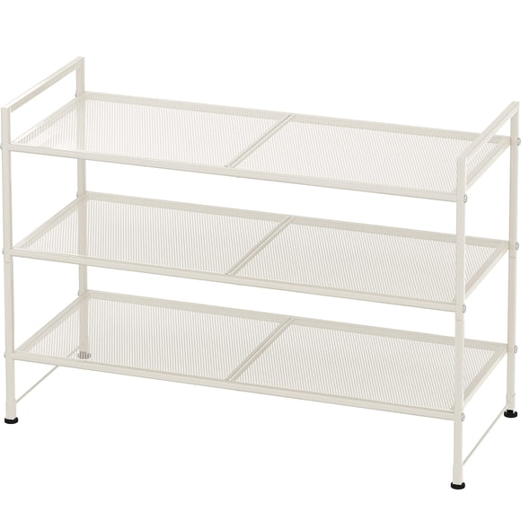 SimpleHouseware 3-Tier Stackable Mesh Shoe Racks with Shelves for 9 Pairs of Shoes Storage, White
