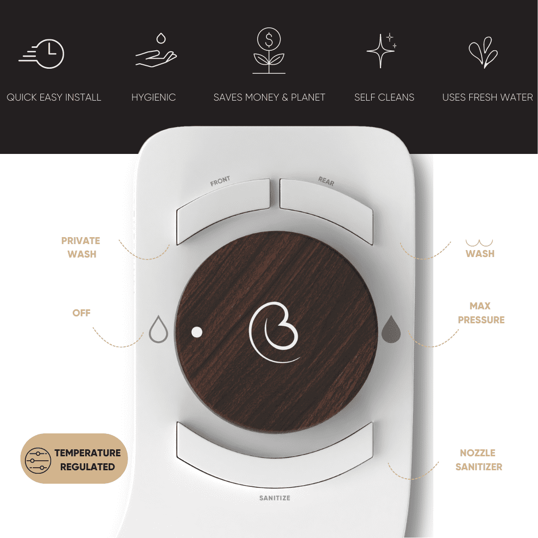 Boss Bidet Revolution (+) Warm Water Bidet Attachment For Toilet Push Button Start Auto Shut Off Aesthetic Design Bidet Sprayer Non Electric Dual Nozzle Feminine Wash Self Cleaning ( Italian Oak)