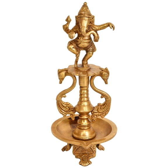 8" Dancing Ganesha Wick Lamp In Brass | Handmade | Made In India