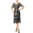 thumbnail image 2 of Short Sleeve Below Knee Sequin Beaded Fringed Hem Sparkle Flapper Dress, 2 of 6