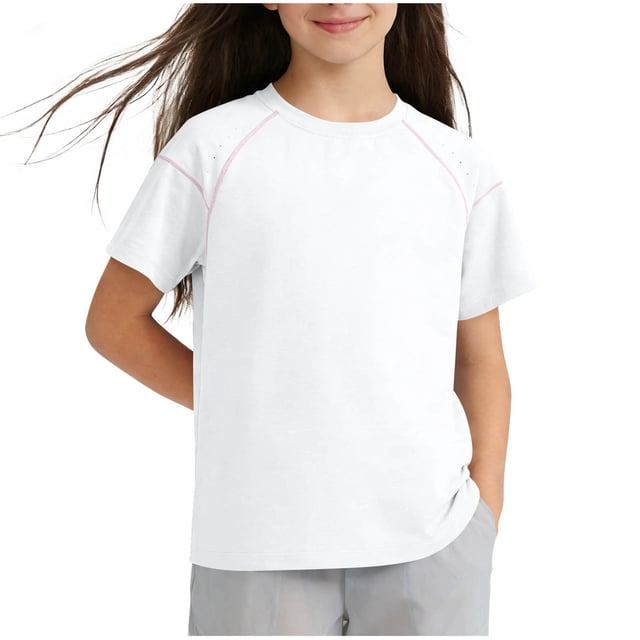 Camisetas de Manga Corta para Niñas - Camisetas para Niña Tops de Verano Atléticos Casuales Camisetas de Manga Corta de Running Camisetas Deportivas Blancas 9 Años