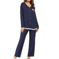 thumbnail image 4 of ICHUANYI Women's Fashion Cotton V Neck Long-Sleeve Shirt and Full-Length Bottom Pajama Set Fall Winter Clothes, 4 of 6