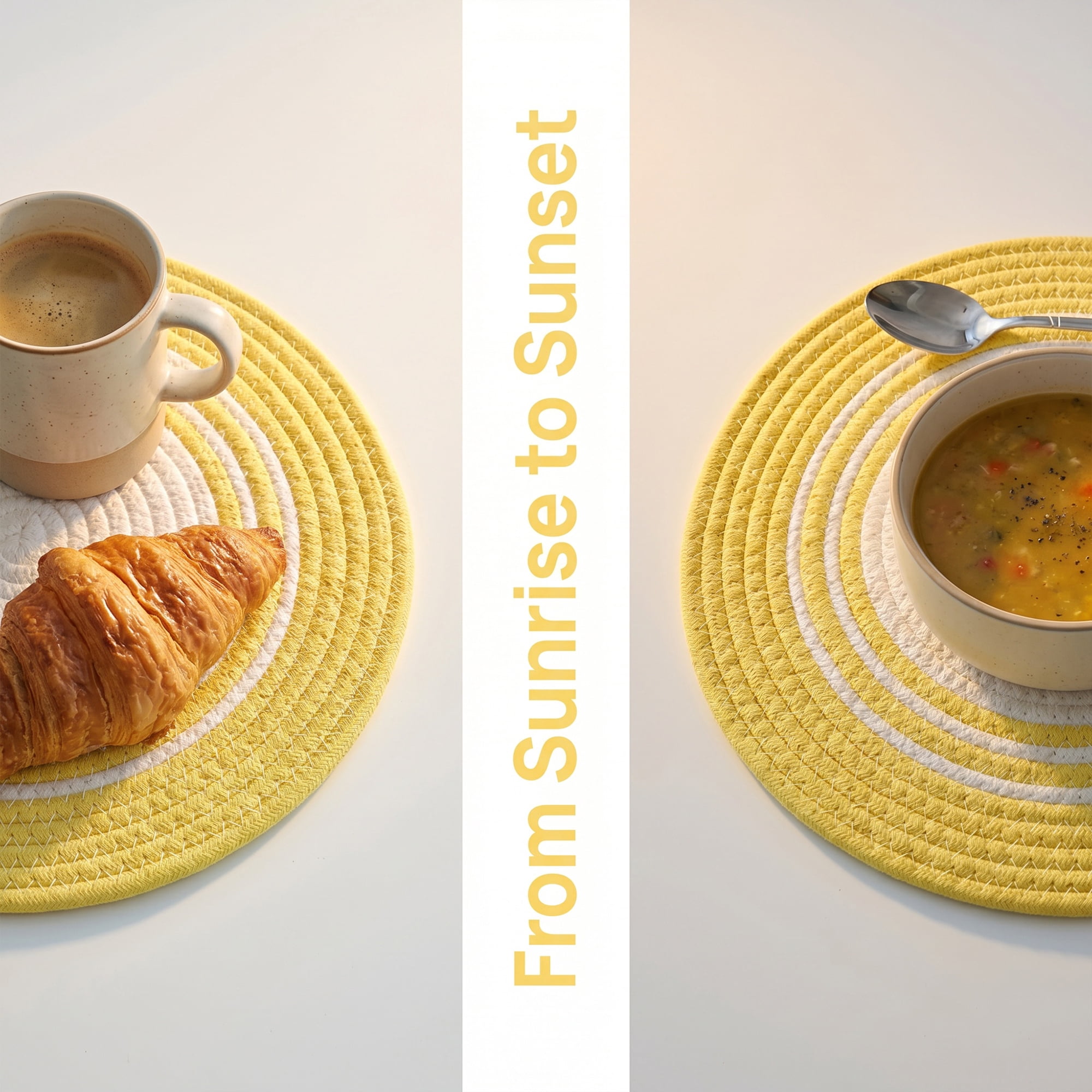 Unique Bargains 6Pcs Woven Dining Table Decor Round Placemats Yellow 11.8x11.8in