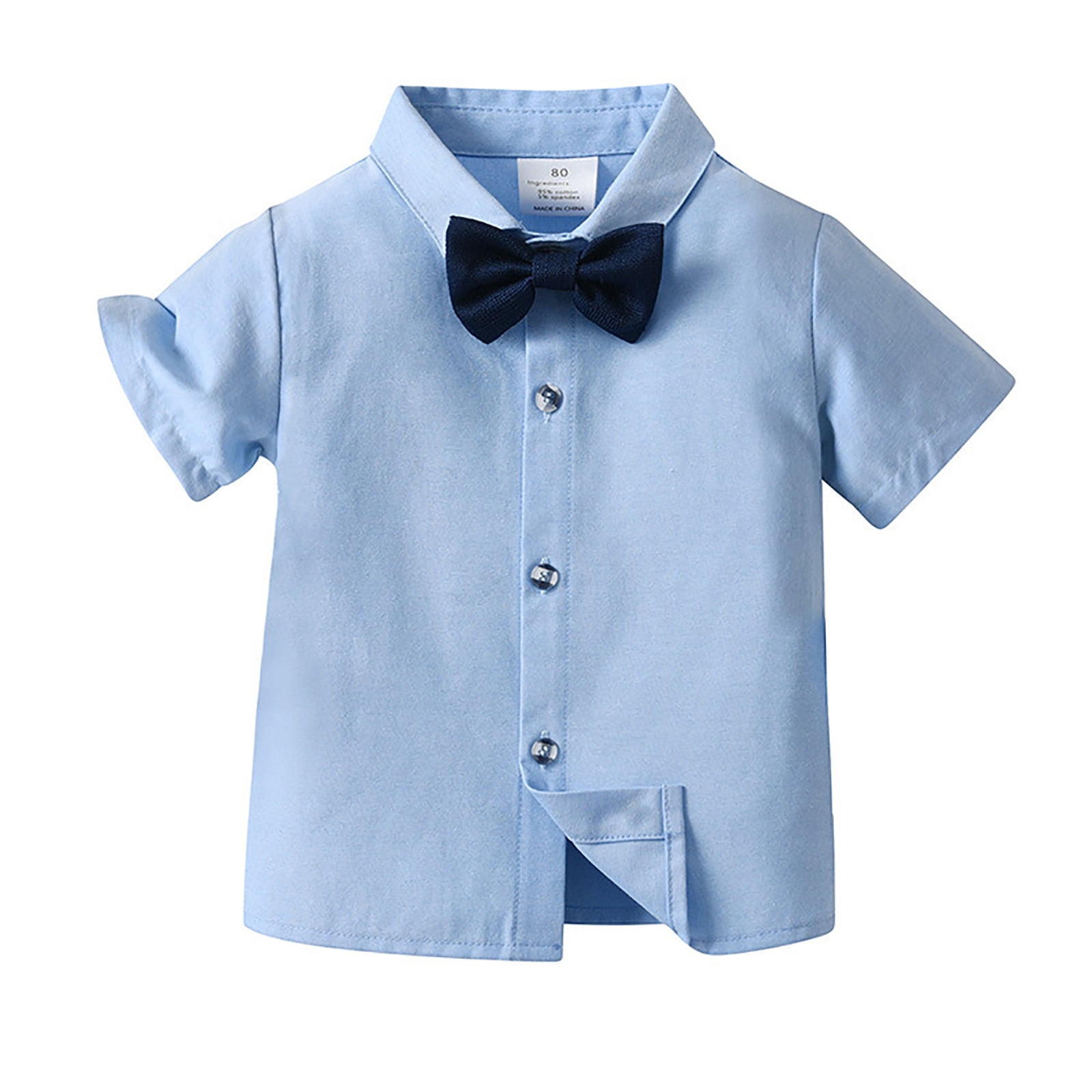 Povozer Toddler Baby Boys Summer Print Shirt Outfits Toddler Baby Boy Baseball Clothes Set Embroidery Striped Short Sleeve Button Down Shirt Shorts 2Pcs Summer Outfit for 18-24 Months,Blue