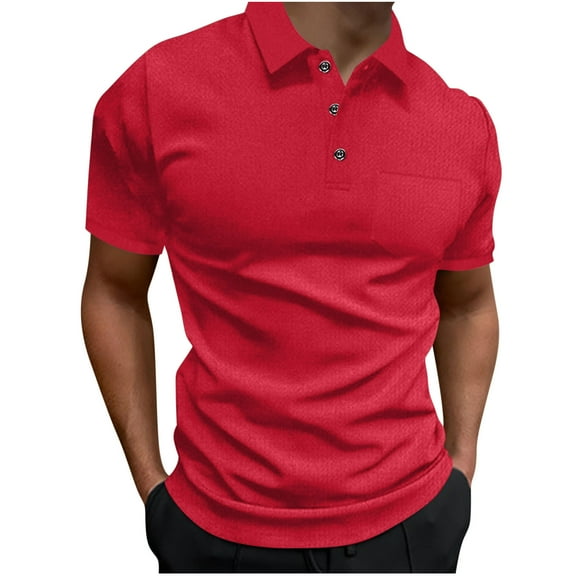 ShomPort Mens Short Sleeve T Shirt with Button Lapel Solid Color Pocket Tee Business Work Tops