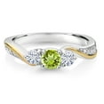 thumbnail image 2 of Gem Stone King 925 Silver and 10K Yellow Gold Green Peridot Moissanite and Lab Grown Diamond 3 Stone Engagement Ring for Women (0.53 Cttw, August Birthstone, Size 9), 2 of 3