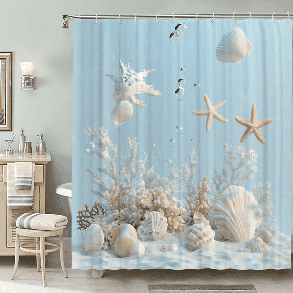 Jbralid Polyester Shower Curtain with Ocean Seashell and Starfish Design for Home Bathroom Bath Tub Decoration 72x72 inch