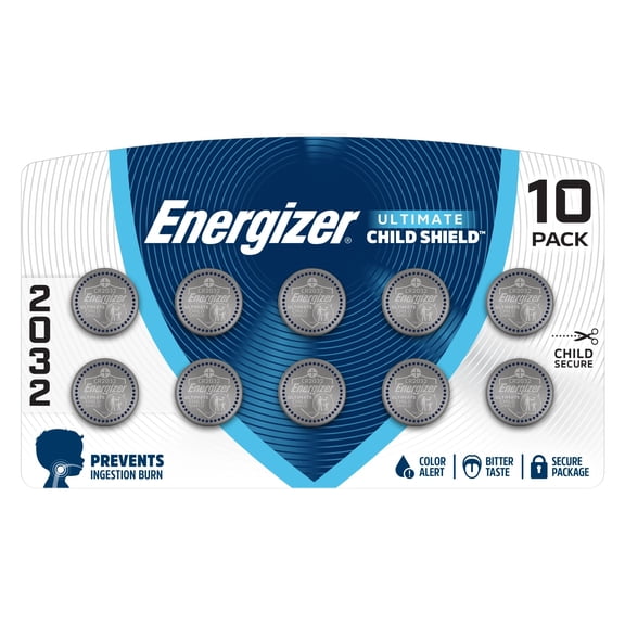 Energizer Ultimate Child Shield CR2032 Batteries (10 Pack), 3V Lithium Coin Batteries